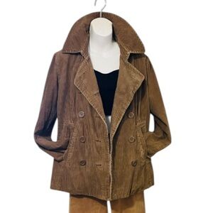 Focus 2000 Womans Light Brown Gold Tan Neutral Corduroy Double-Breasted Jacket 8